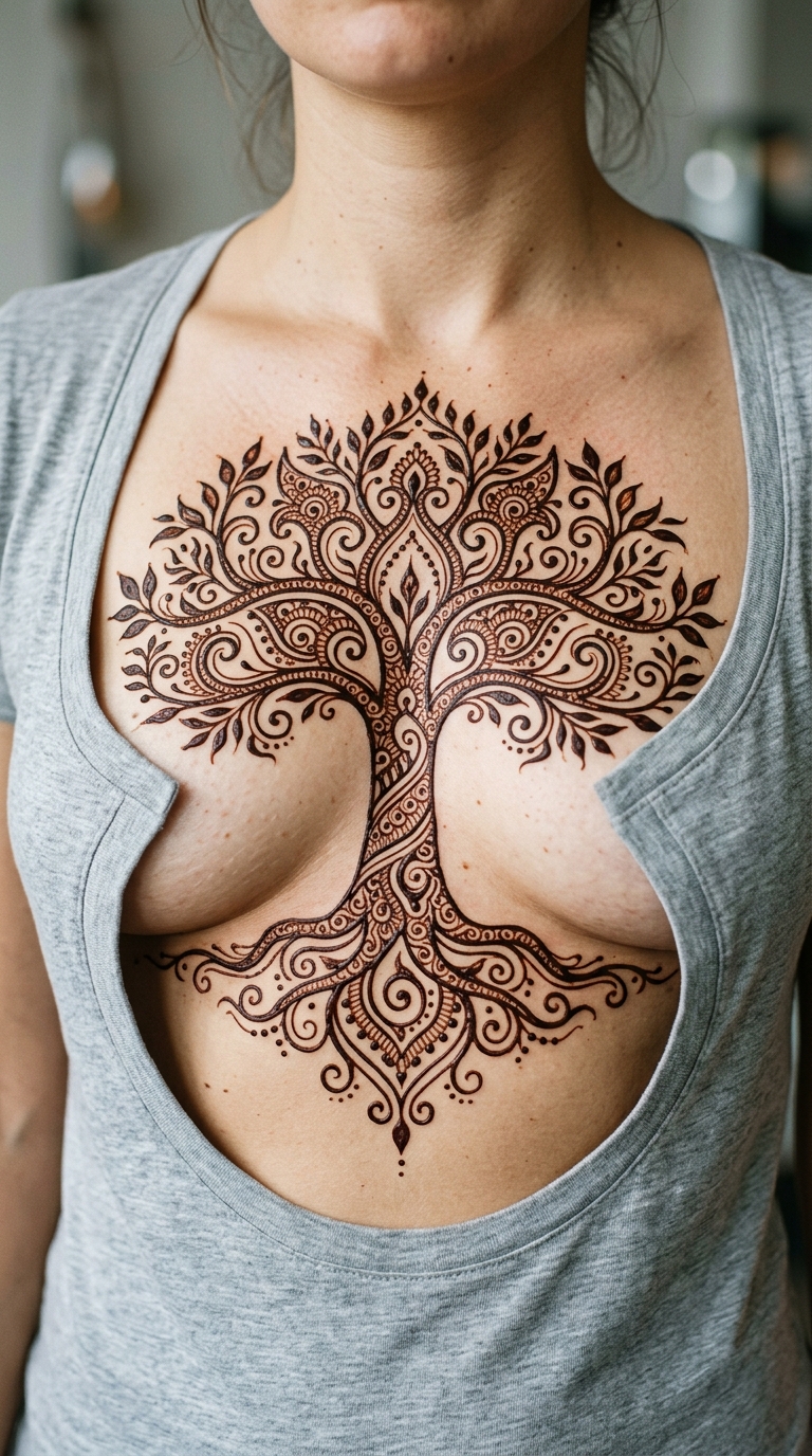 Baum des Lebens als Henna Tattoo Vorlage für Brust & Oberkörper