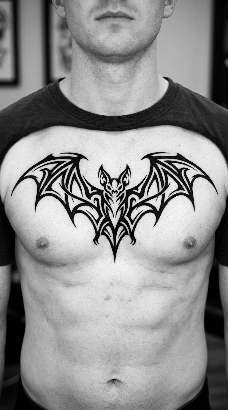Fledermaus als Tribal Tattoo für Brust & Oberkörper