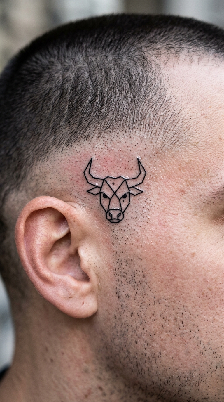 Minotaurus Motiv als minimalistisches Tattoo für den Kopf