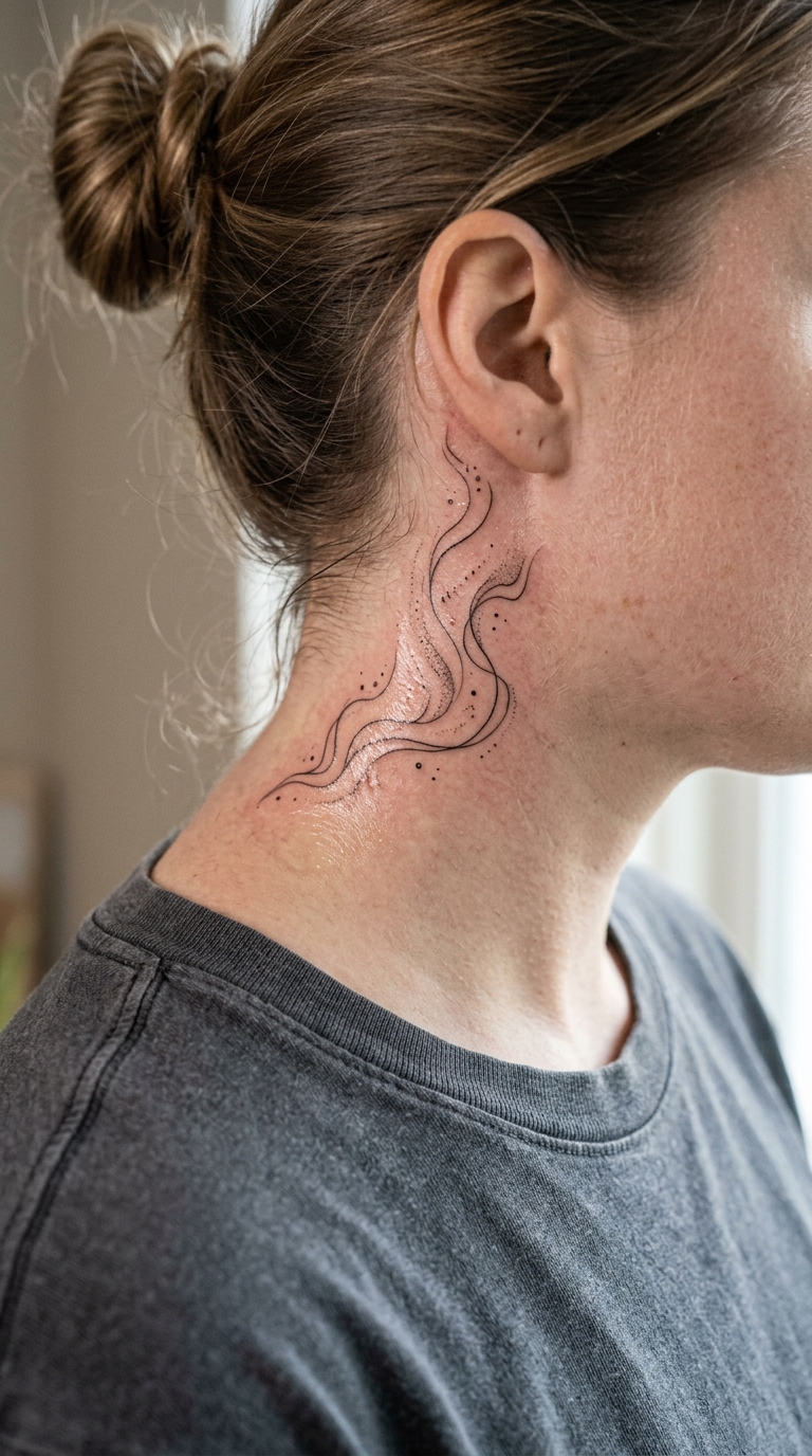 Nordlicht als dezentes Fineline Tattoo für den Hals