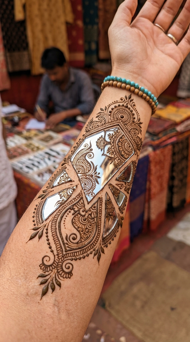 Spiegelscherben als Henna Tattoo Idee für den Arm