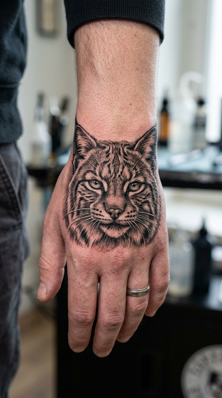 Tattoo Vorlage Raubkatze als Realistic Design für die Hand