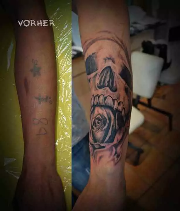 Cover up Tattoo Totenkopf mit Rose