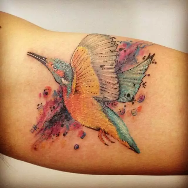 Aquarell Watercolor Kolibri auf dem Arm